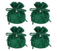 YELARXI Flannel Drawstring Gift Bags, Jewelry Pouches Mini Gift Packaging Bag, 6 x 5.5 in Storage Pouch with Pearl for Wedding Favor Party Birthday Candy (4 Pack, Dark Green)