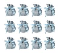 YELARXI Flannel Drawstring Gift Bags, Jewelry Pouches Mini Gift Packaging Bag, 6 x 5.5 in Storage Pouch with Pearl for Wedding Favor Party Birthday Candy (12 Pack, Light Blue)