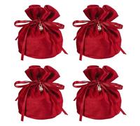 YELARXI Flannel Drawstring Gift Bags, Jewelry Pouches Mini Gift Packaging Bag, 6 x 5.5 in Storage Pouch with Pearl for Wedding Favor Party Birthday Candy (4 Pack, Burgundy)