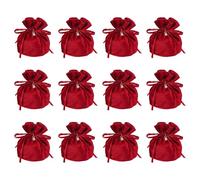 YELARXI Flannel Drawstring Gift Bags, Jewelry Pouches Mini Gift Packaging Bag, 6 x 5.5 in Storage Pouch with Pearl for Wedding Favor Party Birthday Candy (12 Pack, Burgundy)