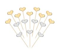 YELARXI Heart Cupcake Toppers Love Heart Cake Toppers Mini Cupcake Picks, Fit for Wedding Engagement Birthday Party Cake Decorations (30 Pack, Gold/Silver)