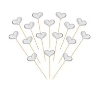 YELARXI Heart Cupcake Toppers Love Heart Cake Toppers Mini Cupcake Picks, Fit for Wedding Engagement Birthday Party Cake Decorations (50 Pack, Silver)