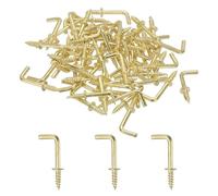 YELARXI L-Shape Screw Hooks Brass Plated Steel 7 Shape Right Angle Medal Hooks, 1/2 Inch Fit for Hanging Home Workplace Office (60 Pcs, Gold)