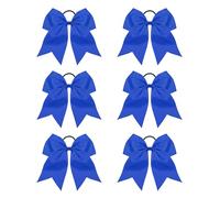 YELARXI Large Cheer Bows, Hair Bows Grosgrain Ribbon Hair Bands Elastic Ponytail Holders Ties for Girls 22cm & 6Pcs & Sapphire Blue - Fit for (Cheerleader/Softball Sports/Competition)