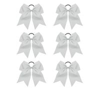 YELARXI Large Cheer Bows, Hair Bows Grosgrain Ribbon Hair Bands Elastic Ponytail Holders Ties for Girls 22cm & 6Pcs & Light Gray - Fit for (Cheerleader/Softball Sports/Competition)