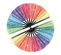 YELARXI Large Folding Fans for Line Dancing, Foldable Decorative Handheld Folding Hand Clacking Fan, 2Pcs&12.6"&Glitter&Rainbow Color/Black -for Women Edm Party Club Performance Dance