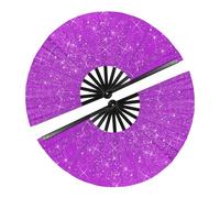 YELARXI Large Folding Fans for Line Dancing, Foldable Decorative Handheld Folding Hand Clacking Fan, 2Pcs&12.6"&Glitter&Purple+Black/Black -for Women Edm Party Club Performance Dance