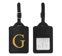YELARXI Leather Letter Luggage Tags, Cute Personalized Initial Luggage Tags with Privacy Name Card, Black(G) & 2Pcs, for (Women Girls/Travel Essentials/Suitcase/Backpack ID Identifier)