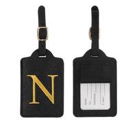YELARXI Leather Letter Luggage Tags, Cute Personalized Initial Luggage Tags with Privacy Name Card, Black(N) & 2Pcs, for (Women Girls/Travel Essentials/Suitcase/Backpack ID Identifier)
