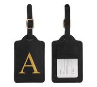 YELARXI Leather Letter Luggage Tags, Cute Personalized Initial Luggage Tags with Privacy Name Card, Black(A) & 2Pcs, for (Women Girls/Travel Essentials/Suitcase/Backpack ID Identifier)