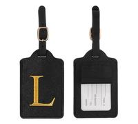 YELARXI Leather Letter Luggage Tags, Cute Personalized Initial Luggage Tags with Privacy Name Card, Black(L) & 2Pcs, for (Women Girls/Travel Essentials/Suitcase/Backpack ID Identifier)