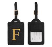 YELARXI Leather Letter Luggage Tags, Cute Personalized Initial Luggage Tags with Privacy Name Card, Black(F) & 2Pcs, for (Women Girls/Travel Essentials/Suitcase/Backpack ID Identifier)