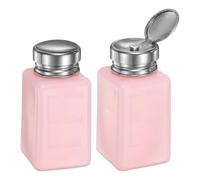 YELARXI Liquid Dispensers Push Down, Pump Dispenser Bottle Empty Push Top Bottles Refillable Containers with Cap 120ml(4oz) & 2 Pcs & Pink - for (Solvent/Nail Polish/Makeup Remover)