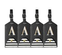 YELARXI Luggage Tags, Initial Letter Travel Luggage Baggage Labels PU Leather Tag Holder Waterproof for Privacy Protection ID Suitcase Identifier Backpack (4 Pack, Black A)