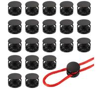 YELARXI Metal Cord Locks, Double Hole Draw String Spring Stopper Fastener Round Slider Toggles End 0.6" & 20 Pcs & Dark Black -Fitting for (Drawstrings/Shoelaces/Backpack/Clothing/Lanyard)