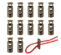 YELARXI Metal Cord Locks, Double Hole Draw String Spring Stopper Fastener Round Slider Toggles End 12 Pcs & Bronze Tone -Fitting for (Shoelaces/Drawstrings/Backpack/Clothing/Lanyard)