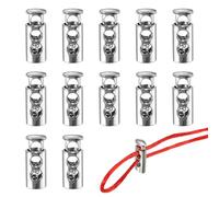 YELARXI Metal Cord Locks, Double Hole Draw String Spring Stopper Fastener Round Slider Toggles End 12 Pcs & Silver -Fitting for (Shoelaces/Drawstrings/Backpack/Clothing/Lanyard)