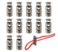 YELARXI Metal Cord Locks, Double Hole Draw String Spring Stopper Fastener Round Slider Toggles End 12 Pcs & Silver Tone -Fitting for (Shoelaces/Drawstrings/Backpack/Clothing/Lanyard)