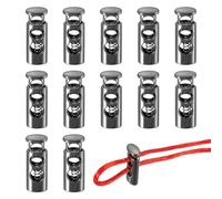 YELARXI Metal Cord Locks, Double Hole Draw String Spring Stopper Fastener Round Slider Toggles End 12 Pcs & Light Black -Fitting for (Shoelaces/Drawstrings/Backpack/Clothing/Lanyard)