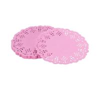YELARXI Paper Doilies, Paper Lace Doilies Disposable Round Modern Decorative Placemats Bulk, 4.5 Inch Fit for Cakes Desserts Crafts Baked Grilled Fried Food Tableware (50 Pack, Pink)