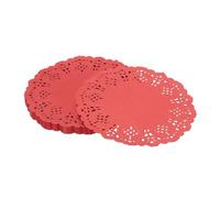YELARXI Paper Doilies, Paper Lace Doilies Disposable Round Modern Decorative Placemats Bulk, 4.5 Inch Fit for Cakes Desserts Crafts Baked Grilled Fried Food Tableware (50 Pack, Red)