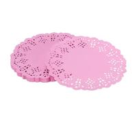 YELARXI Paper Doilies, Paper Lace Doilies Disposable Round Modern Decorative Placemats Bulk, 5.5 Inch Fit for Cakes Desserts Crafts Baked Grilled Fried Food Tableware (50 Pack, Pink)