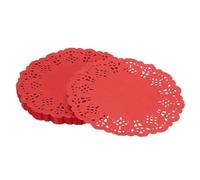 YELARXI Paper Doilies, Paper Lace Doilies Disposable Round Modern Decorative Placemats Bulk, 5.5 Inch Fit for Cakes Desserts Crafts Baked Grilled Fried Food Tableware (100 Pack, Red)
