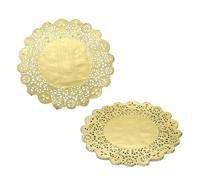 YELARXI Paper Doilies, Round Lace Paper Placemats Modern Decorative Placemats Table Mats - Fitting for (Baked/Fried Foods/Wedding/Party Decor/DIY), 10.5" & 50 Pack & Gold
