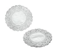 YELARXI Paper Doilies, Round Lace Paper Placemats Modern Decorative Placemats Table Mats - Fitting for (Baked/Fried Foods/Wedding/Party Decor/DIY), 8" & 50 Pack & Silver