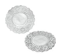 YELARXI Paper Doilies, Round Lace Paper Placemats Modern Decorative Placemats Table Mats - Fitting for (Baked/Fried Foods/Wedding/Party Decor/DIY), 5.5" & 50 Pack & Silver