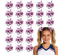 YELARXI Pom Poms Cheerleading, Cheering Elastic Hair Ties Team Spirit Fun Pompoms Costume Accessory 4" & 24 Pcs & Rose Red - Fit for (Basketball Soccer/Spirits Dance Performance)