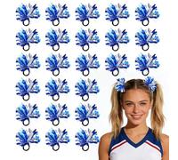 YELARXI Pom Poms Cheerleading, Cheering Elastic Hair Ties Team Spirit Fun Pompoms Costume Accessory 4" & 24 Pcs & Blue - Fit for (Basketball Soccer/Spirits Dance Performance)