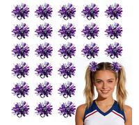 YELARXI Pom Poms Cheerleading, Cheering Elastic Hair Ties Team Spirit Fun Pompoms Costume Accessory 4" & 24 Pcs & Purple - Fit for (Basketball Soccer/Spirits Dance Performance)