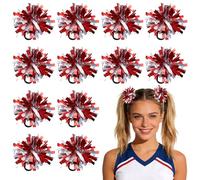 YELARXI Pom Poms Cheerleading, Cheering Elastic Hair Ties Team Spirit Fun Pompoms Costume Accessory 4" & 12 Pcs & Red - Fit for (Basketball Soccer/Spirits Dance Performance)