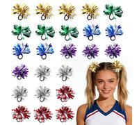 YELARXI Pom Poms Cheerleading, Cheering Elastic Hair Ties Team Spirit Fun Pompoms Costume Accessory 4" & 24 Pcs & Multicolor - Fit for (Basketball Soccer/Spirits Dance Performance)