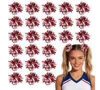 YELARXI Pom Poms Cheerleading, Cheering Elastic Hair Ties Team Spirit Fun Pompoms Costume Accessory 4" & 24 Pcs & Red - Fit for (Basketball Soccer/Spirits Dance Performance)