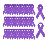 YELARXI Satin Awareness Ribbons, Satin Ribbon with Pins - Fitting for (Charity Public - Social Event - Party Event - Clothing Decoration) 100 Pcs & 3 Inch & Purple