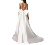 YELARXI Satin Big Bow for Wedding Dresses, Long Detachable Satin Bow Sweep Train - Fitting for (Formal Dress - Sash Belt - Wedding Accessories - Women) 59 Inch & White