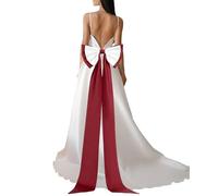 YELARXI Satin Big Bow for Wedding Dresses, Long Detachable Satin Bow Sweep Train - Fitting for (Formal Dress - Sash Belt - Wedding Accessories - Women) 59 Inch & Burgundy/White