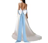 YELARXI Satin Big Bow for Wedding Dresses, Long Detachable Satin Bow Sweep Train - Fitting for (Formal Dress - Sash Belt - Wedding Accessories - Women) 59 Inch & Blue/White