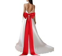 YELARXI Satin Big Bow for Wedding Dresses, Long Detachable Satin Bow Sweep Train - Fitting for (Formal Dress - Sash Belt - Wedding Accessories - Women) 59 Inch & Red