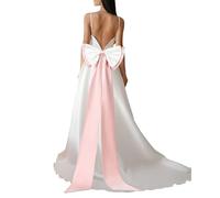 YELARXI Satin Big Bow for Wedding Dresses, Long Detachable Satin Bow Sweep Train - Fitting for (Formal Dress - Sash Belt - Wedding Accessories - Women) 59 Inch & Pink/White
