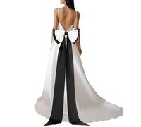 YELARXI Satin Big Bow for Wedding Dresses, Long Detachable Satin Bow Sweep Train - Fitting for (Formal Dress - Sash Belt - Wedding Accessories - Women) 59 Inch & Black/White
