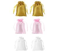 YELARXI Satin Jewelry Bags with Drawstrings, Silk Earring Gift Bags Wedding Favor Pouch 4 x 6 Inch Fit for Jewelry Candy Christmas Party Graduation Birthday - (6 Pack, Pink/Gold/White)
