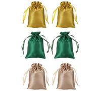 YELARXI Satin Jewelry Bags with Drawstrings, Silk Earring Gift Bags Wedding Favor Pouch 6 x 8 Inch Fit for Jewelry Candy Christmas Party Graduation - (6 Pack, Green/Champagne/Gold)