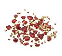 YELARXI Sew on Rhinestones Metal Base Crystal Glass Gems, 0.19-0.75 Inch Fit for Jewelry Clothes Costume Shoes Dress Garments Crafts - Mixed Shapes (130 Pieces, Bright Red)