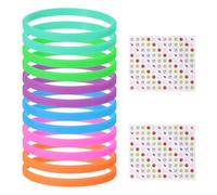 YELARXI Silicone Bracelets, Dia 14-19cm Solid Color Rubber Wristbands, Blank Stretch Band with Sport Stickers 12 Pcs & Multicolor -Fitting For(Basketball/Men/Women/Party/Sports Train)