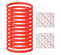 YELARXI Silicone Bracelets, Dia 14-19cm Solid Color Rubber Wristbands, Blank Stretch Bands with Sports Stickers 12 Pcs & Red -Fitting For(Basketball/Men/Women/Party/Sports Train)