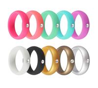 YELARXI Silicone Rings with Rhinestone, Rubber Wedding Band, Men's and Women's Engagement Rings - Fitting for (Outdoor Sport/Gym/Engagement/Wedding/Souvenir), 10Pcs & Size 4 & Color Set 1
