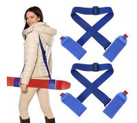 YELARXI Ski Strap, Adjustable Nylon Ski Pole Carrier Shoulder Straps Hook and Loop with EVA Pad 2Pcs & Blue & White & 45.7" - Fitting for (Winter Outdoor/Mountain/Downhill Skiing)